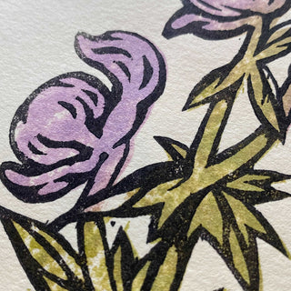 Purple Monkshood Flower Woodblock Print