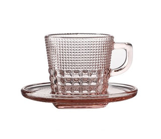 Retro Glass Coffee Cup & Saucer in Pink