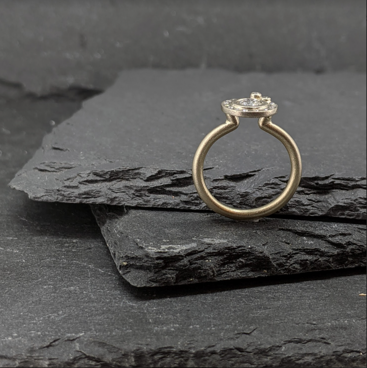 Satellite Ring - White gold modern halo engagement ring