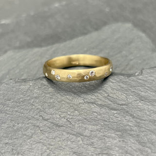 Hammered Gold Band with Diamonds
